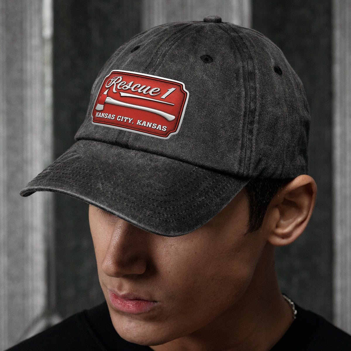 Casquette de pompier Due - Casquette en denim délavé personnalisée pour pompier