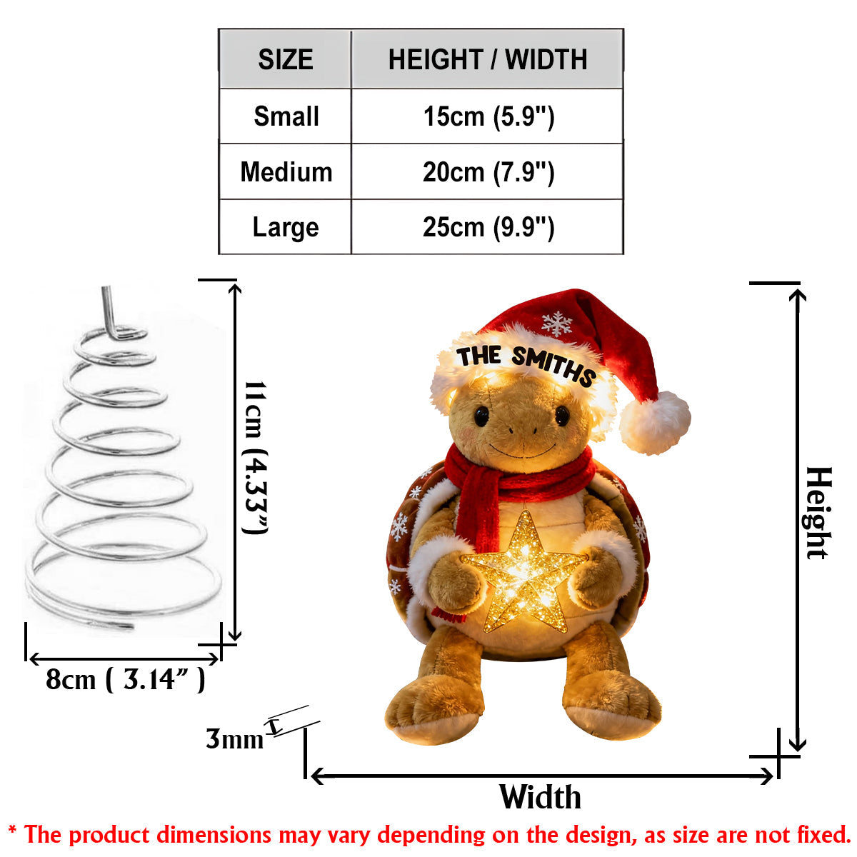 Joyeux Noël - Décoration de sapin lumineuse LED personnalisée en forme de tortue