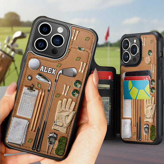 Vivez le golf - Étui portefeuille de téléphone personnalisé sur le thème du golf, entièrement imprimé