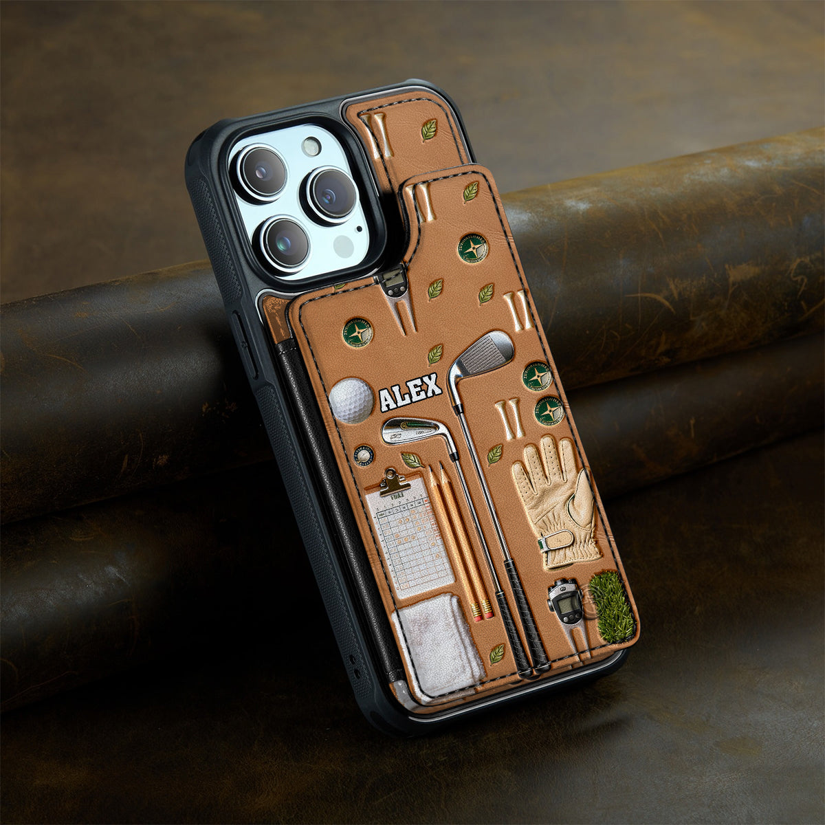 Vivez le golf - Étui portefeuille de téléphone personnalisé sur le thème du golf, entièrement imprimé