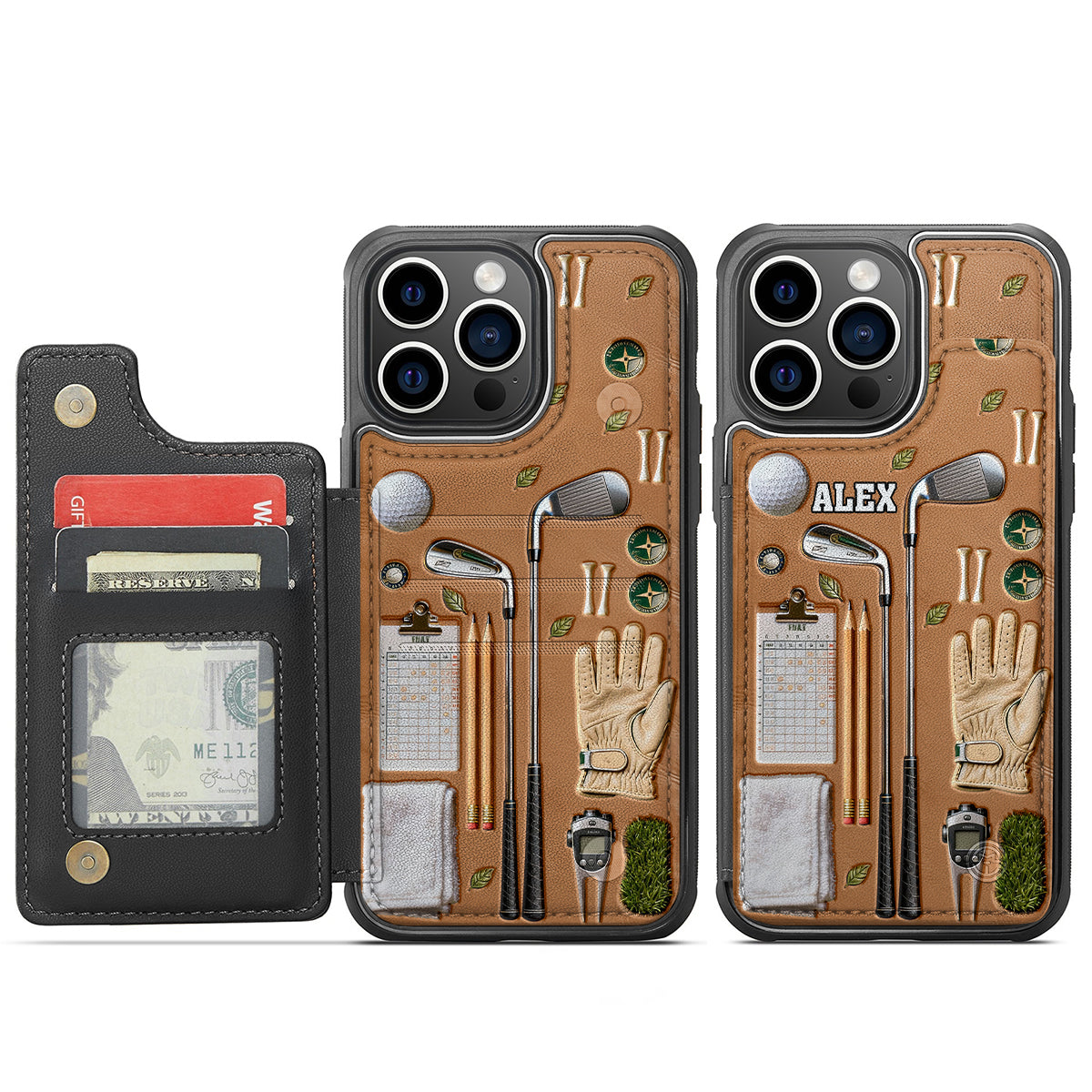 Vivez le golf - Étui portefeuille de téléphone personnalisé sur le thème du golf, entièrement imprimé