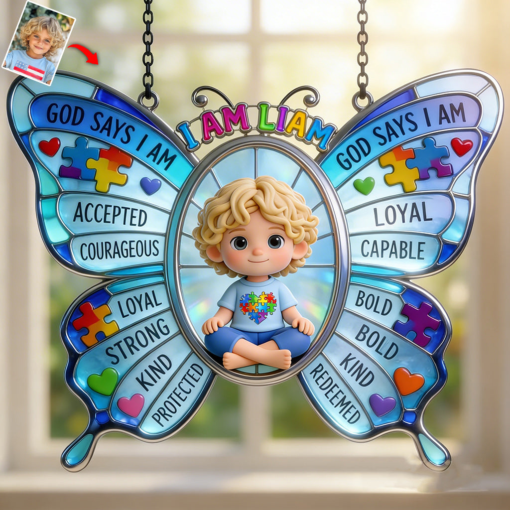 God Says You Are, Autism Awareness - Personalized Autism Awareness Window Hanging Suncatcher Ornament