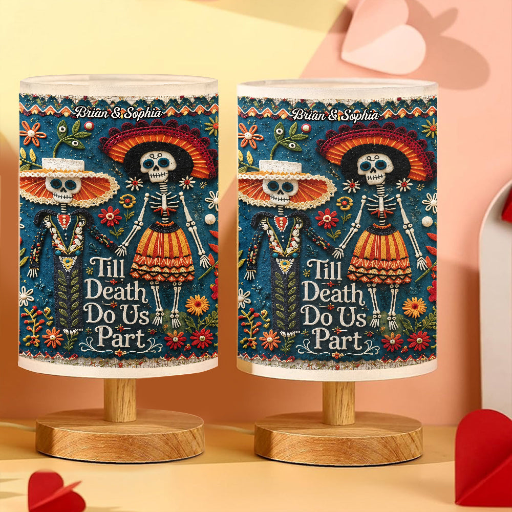 Till Death Do Us Part - Personalized Skull Table Lamp With Wood Base