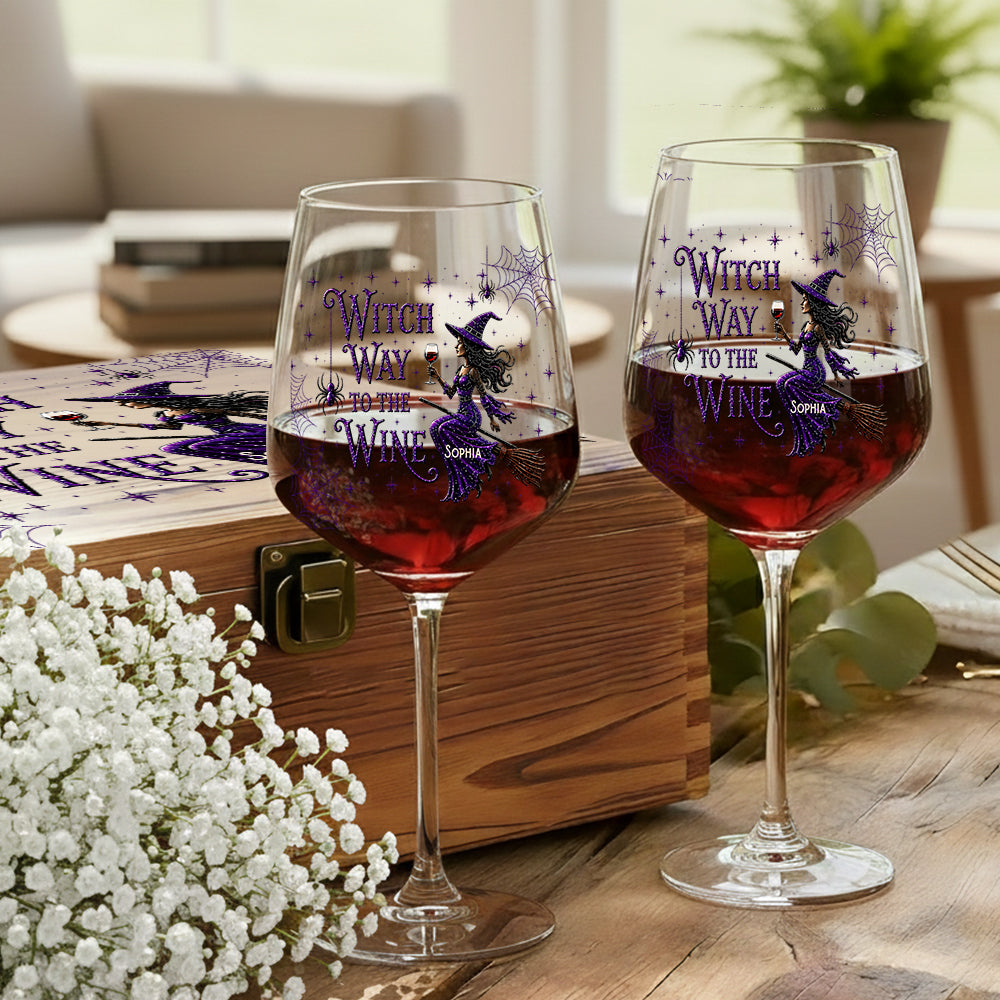 Drink Up Witches - Verres à vin de sorcière personnalisés avec boîte en bois