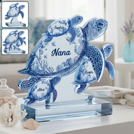 Cadeau tortue pour grand-mère maman - Plaque acrylique personnalisée en forme de tortue