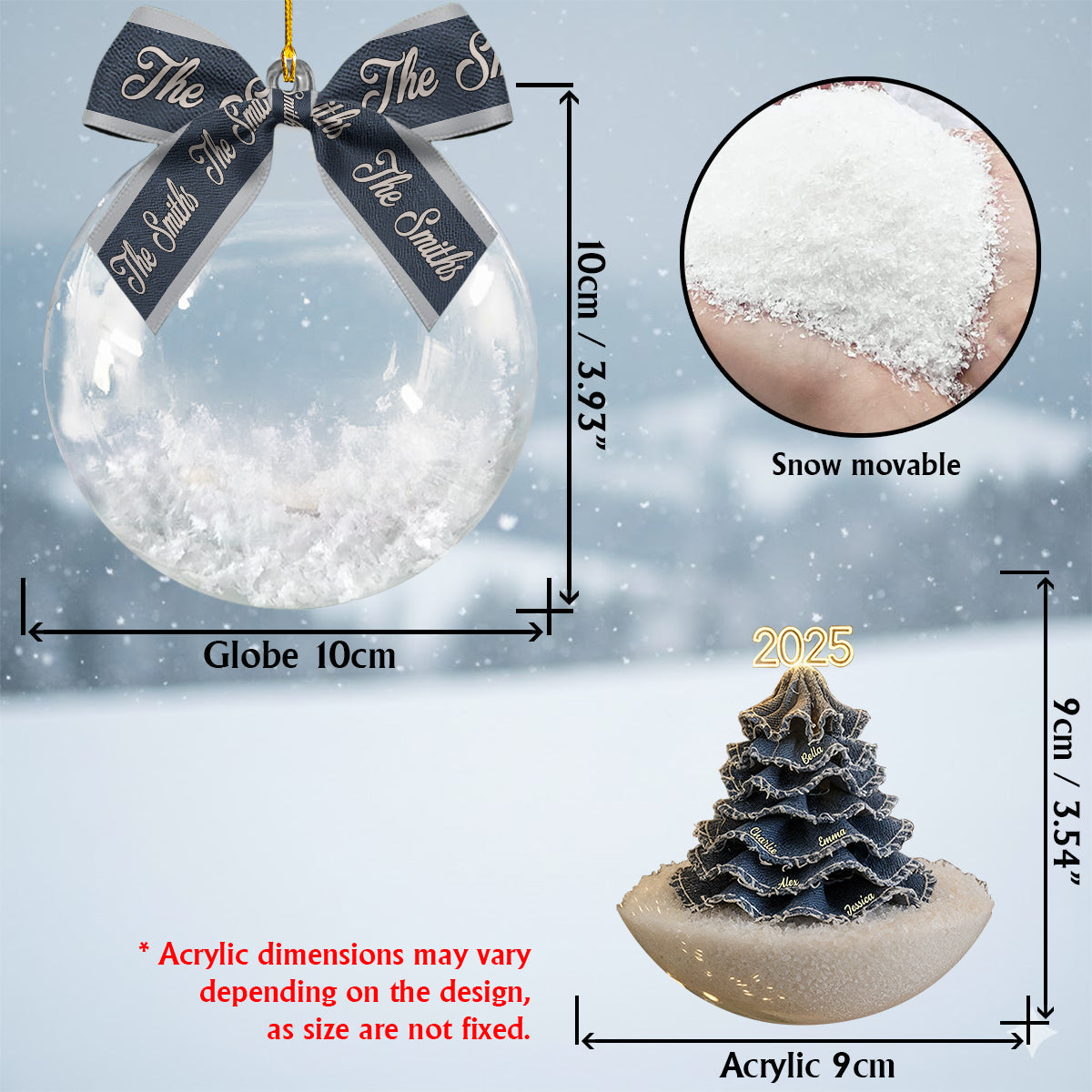 Merry Christmas Family - Personalized Family Snow Globe Ornament With Bow