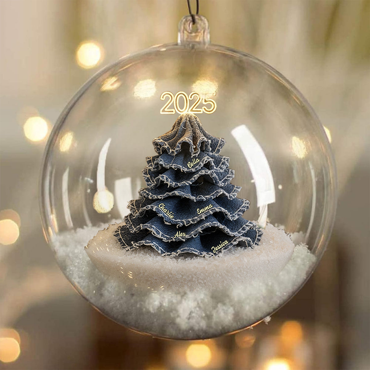 Merry Christmas Family - Personalized Family Snow Globe Ornament With Bow