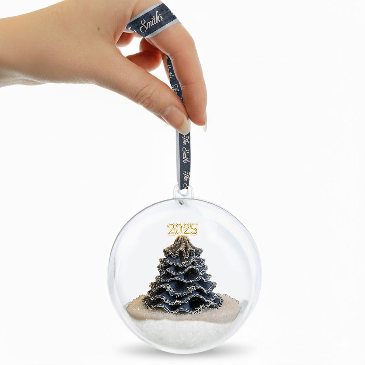 Merry Christmas Family - Personalized Family Snow Globe Ornament With Bow