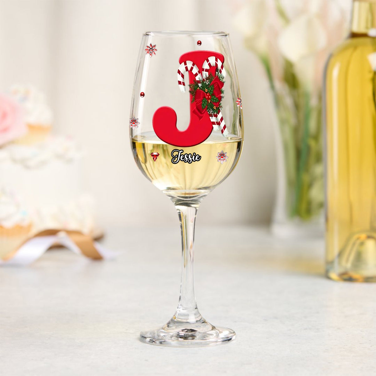 Merry Christmas - Personalized Family Wine Glass With Long Stem