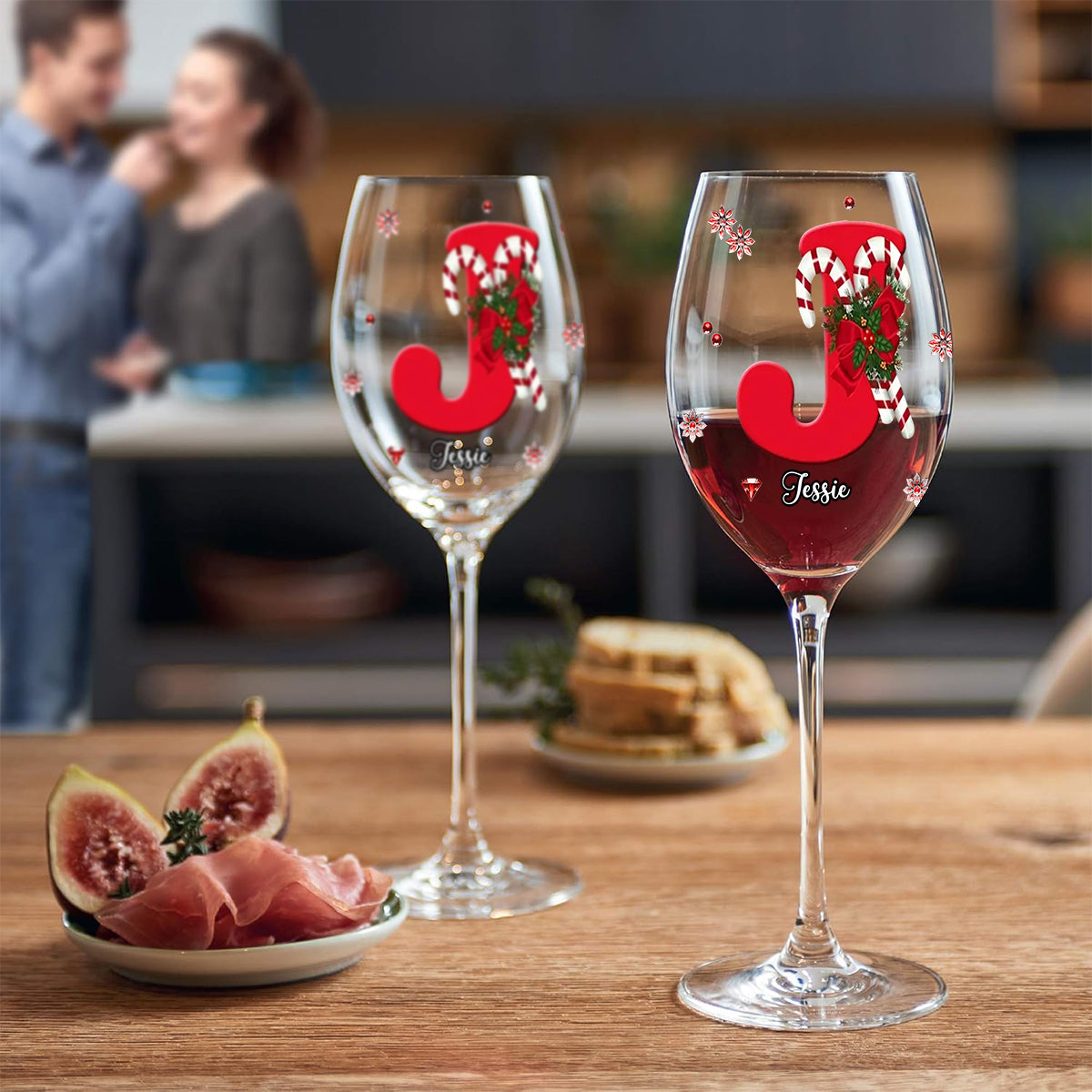 Merry Christmas - Personalized Family Wine Glass With Long Stem