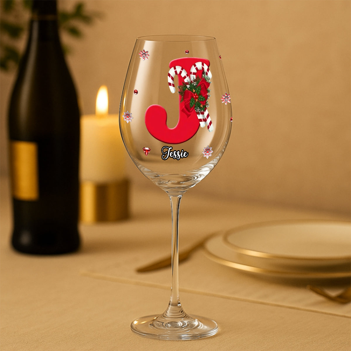 Merry Christmas - Personalized Family Wine Glass With Long Stem