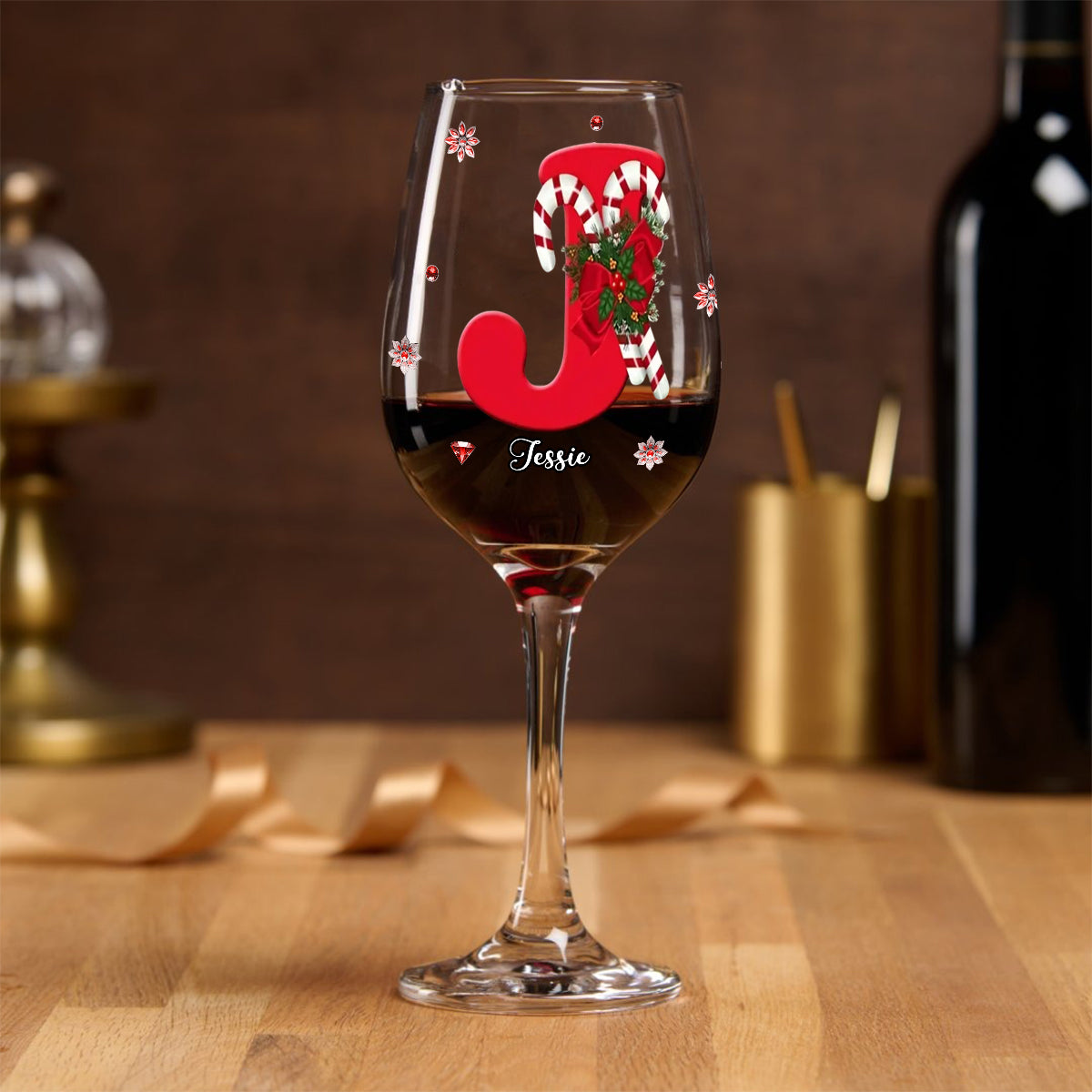 Merry Christmas - Personalized Family Wine Glass With Long Stem