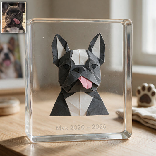 Plaque Acrylique Personnalisée pour Amoureux des Chiens et Chats - Photo Origami