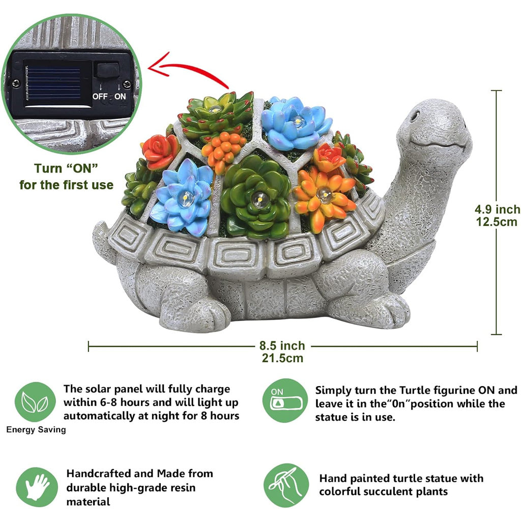 Outdoor Garden Solar Statues Turtle with Succulent and 7 LED Lights