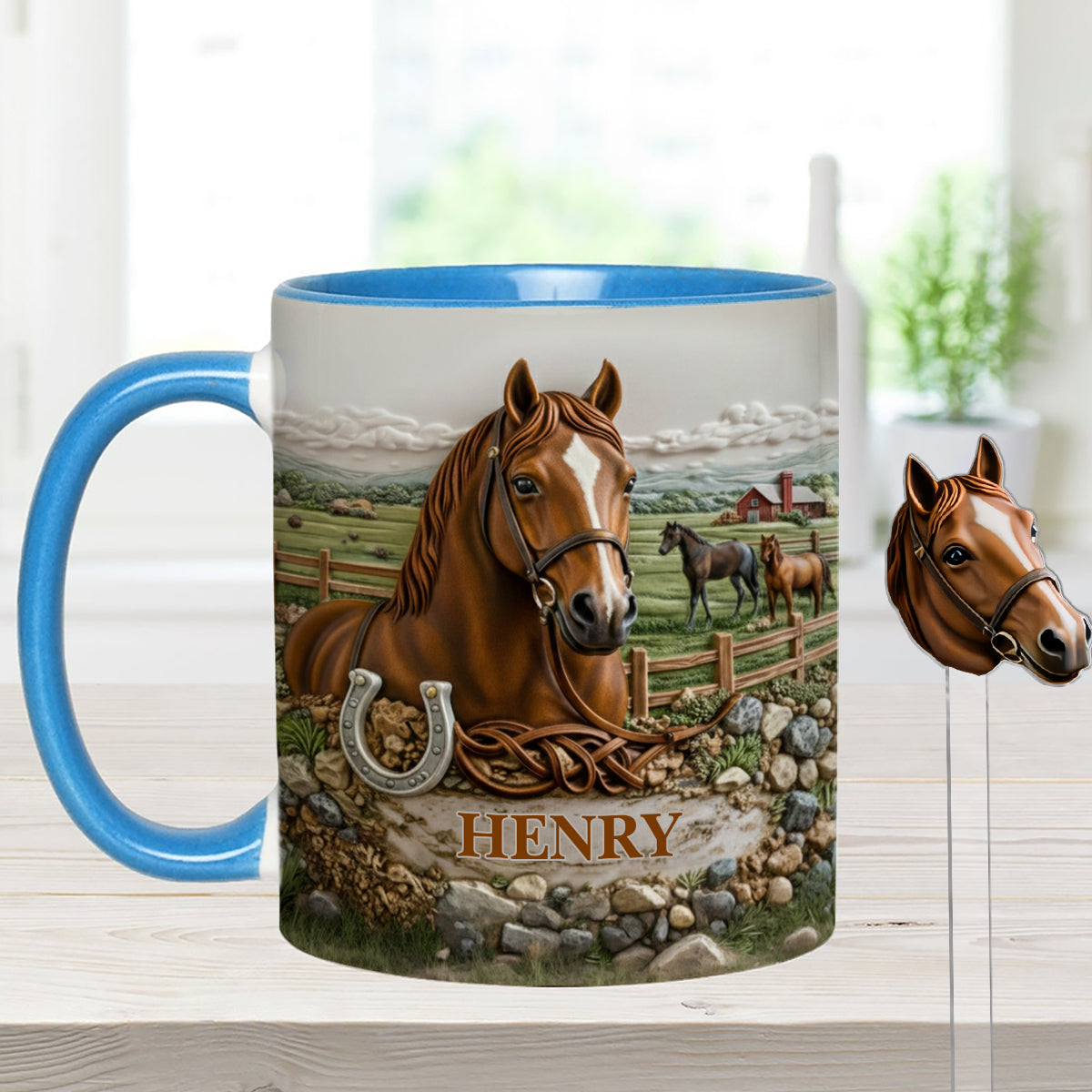 Cadeau pour les amoureux des chevaux - Mug personnalisé à motif cheval avec agitateurs en acrylique