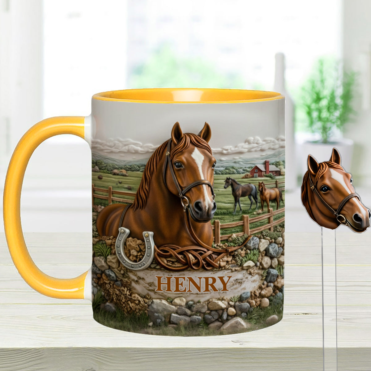 Cadeau pour les amoureux des chevaux - Mug personnalisé à motif cheval avec agitateurs en acrylique