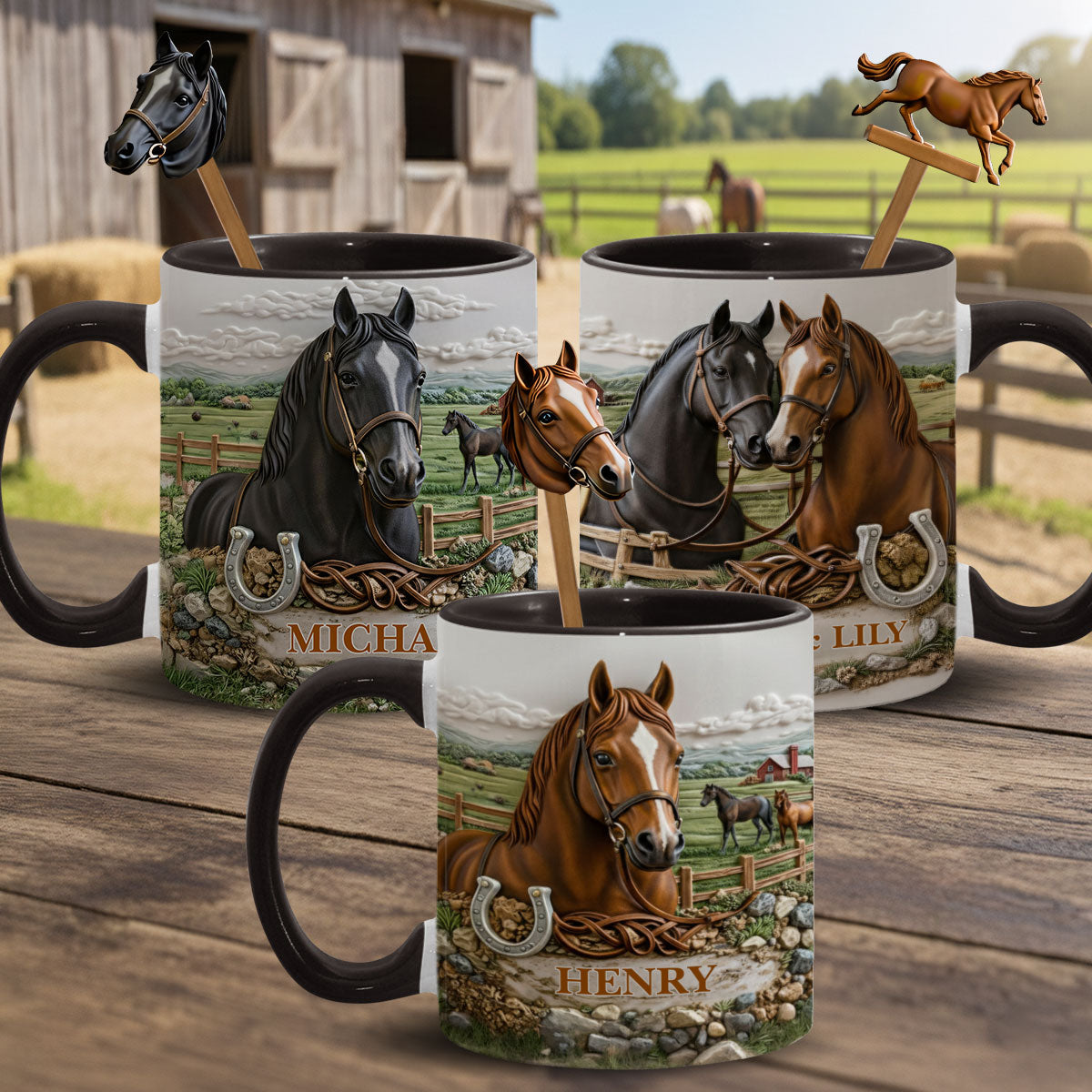 Cadeau pour les amoureux des chevaux - Mug personnalisé à motif cheval avec agitateurs en acrylique