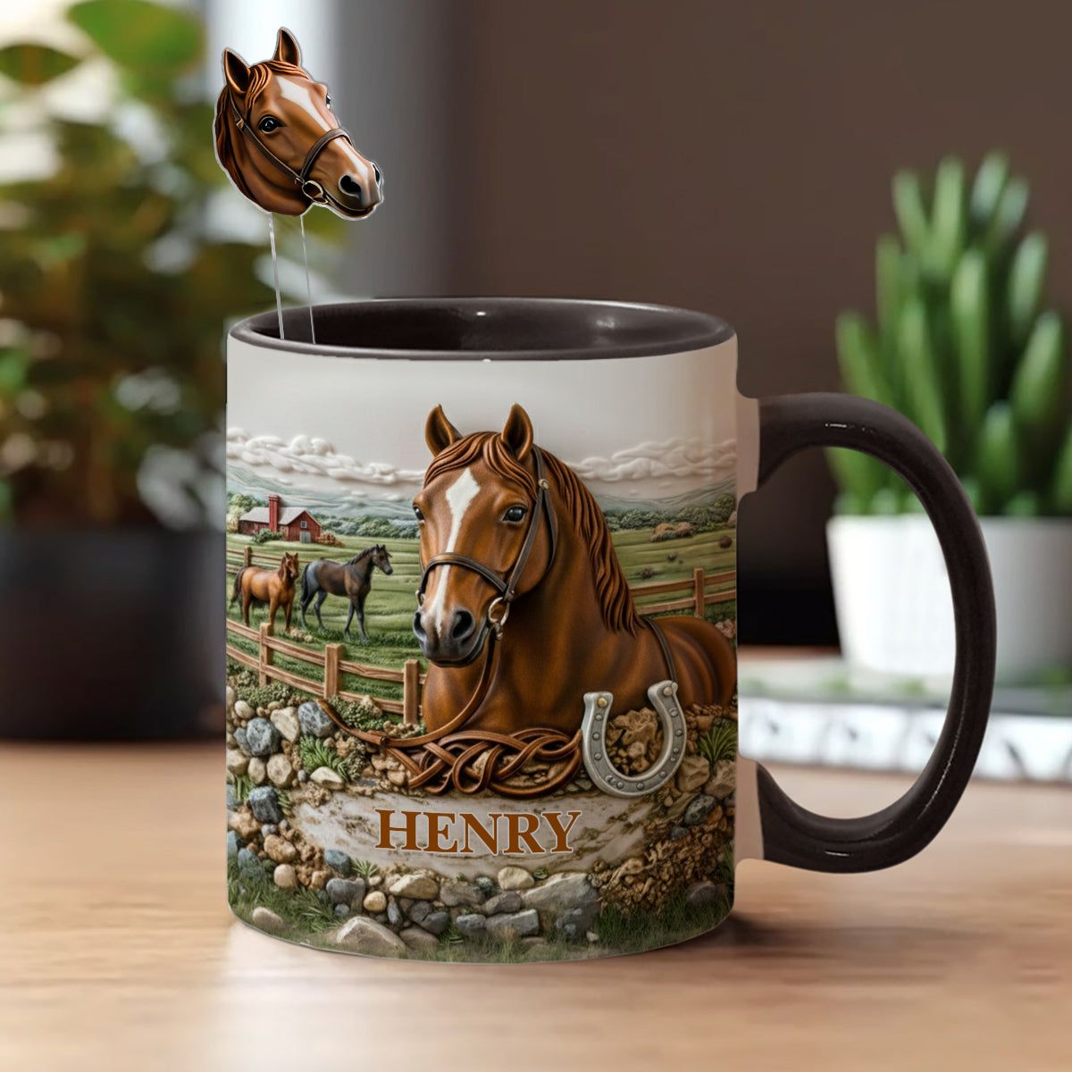 Cadeau pour les amoureux des chevaux - Mug personnalisé à motif cheval avec agitateurs en acrylique