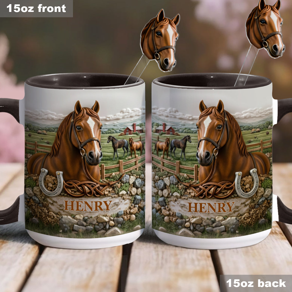 Cadeau pour les amoureux des chevaux - Mug personnalisé à motif cheval avec agitateurs en acrylique