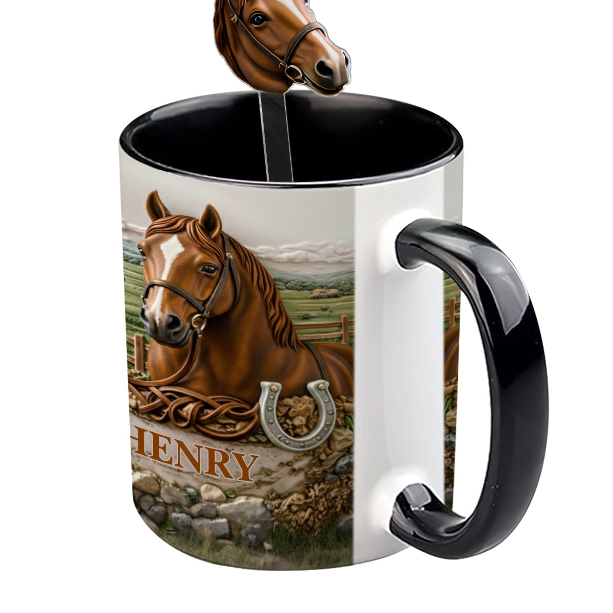 Cadeau pour les amoureux des chevaux - Mug personnalisé à motif cheval avec agitateurs en acrylique