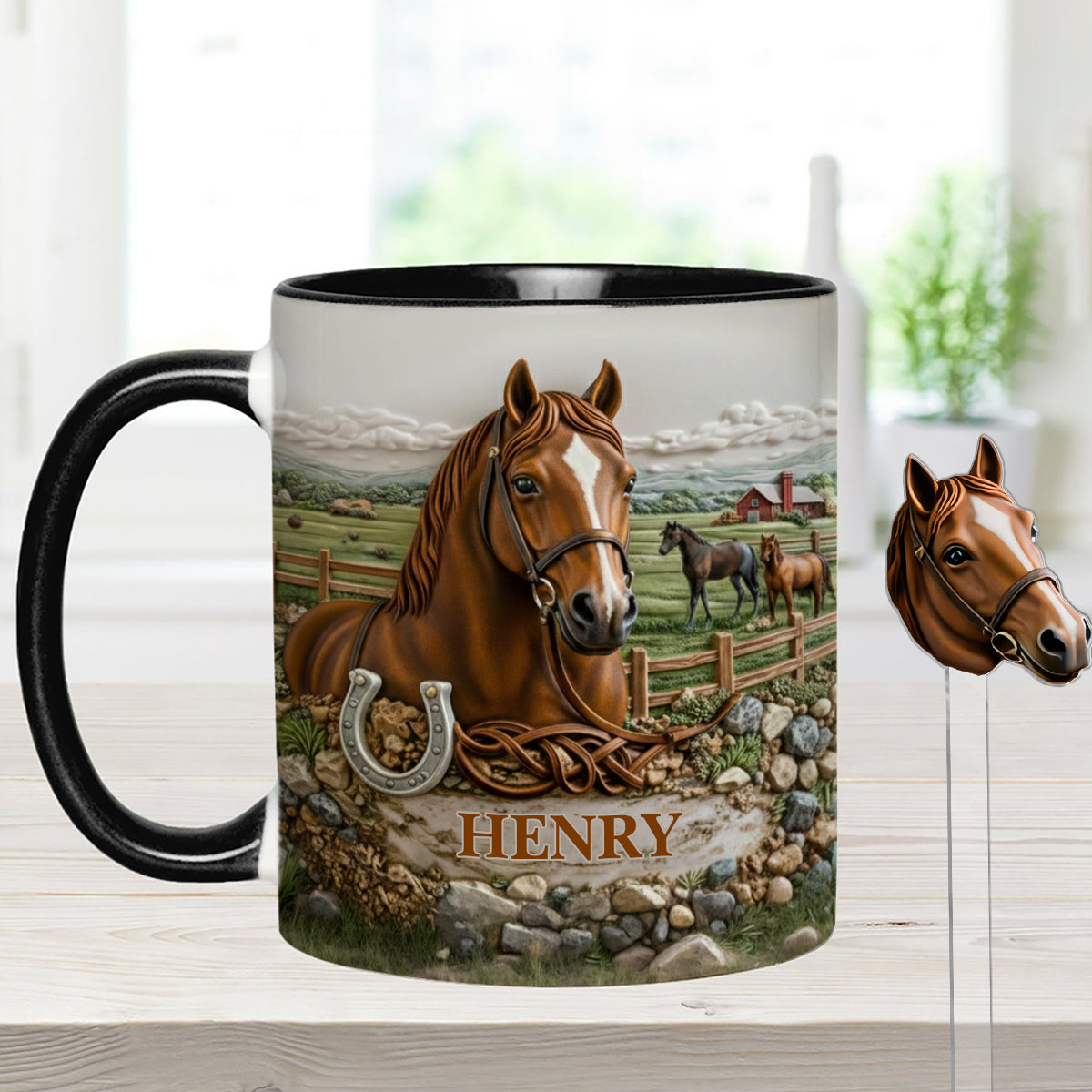 Cadeau pour les amoureux des chevaux - Mug personnalisé à motif cheval avec agitateurs en acrylique
