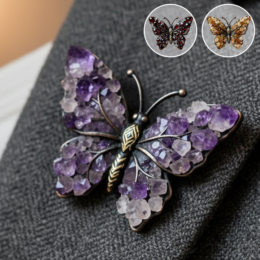 Broche papillon personnalisée style améthyste/perle/diamant