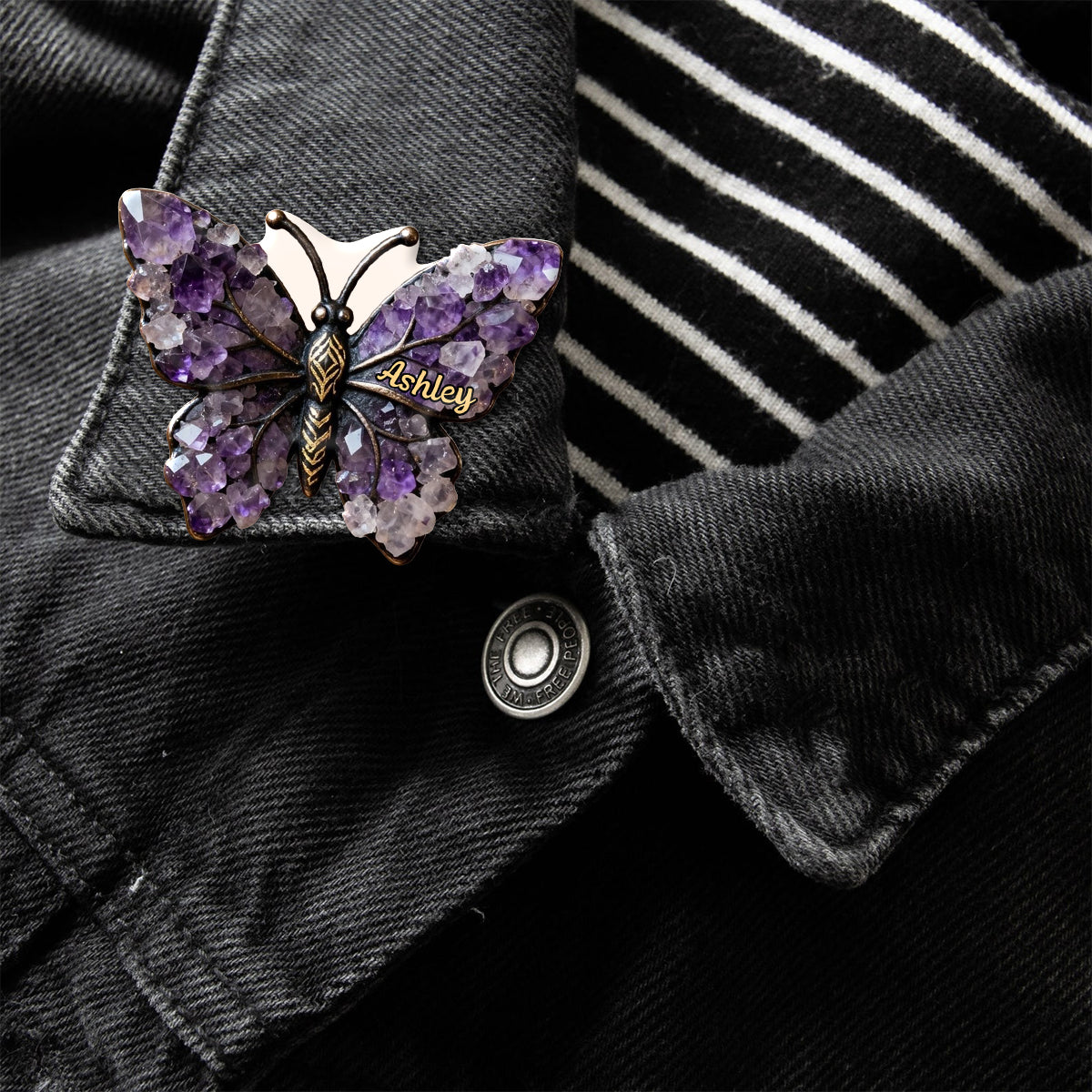 Broche papillon personnalisée style améthyste/perle/diamant