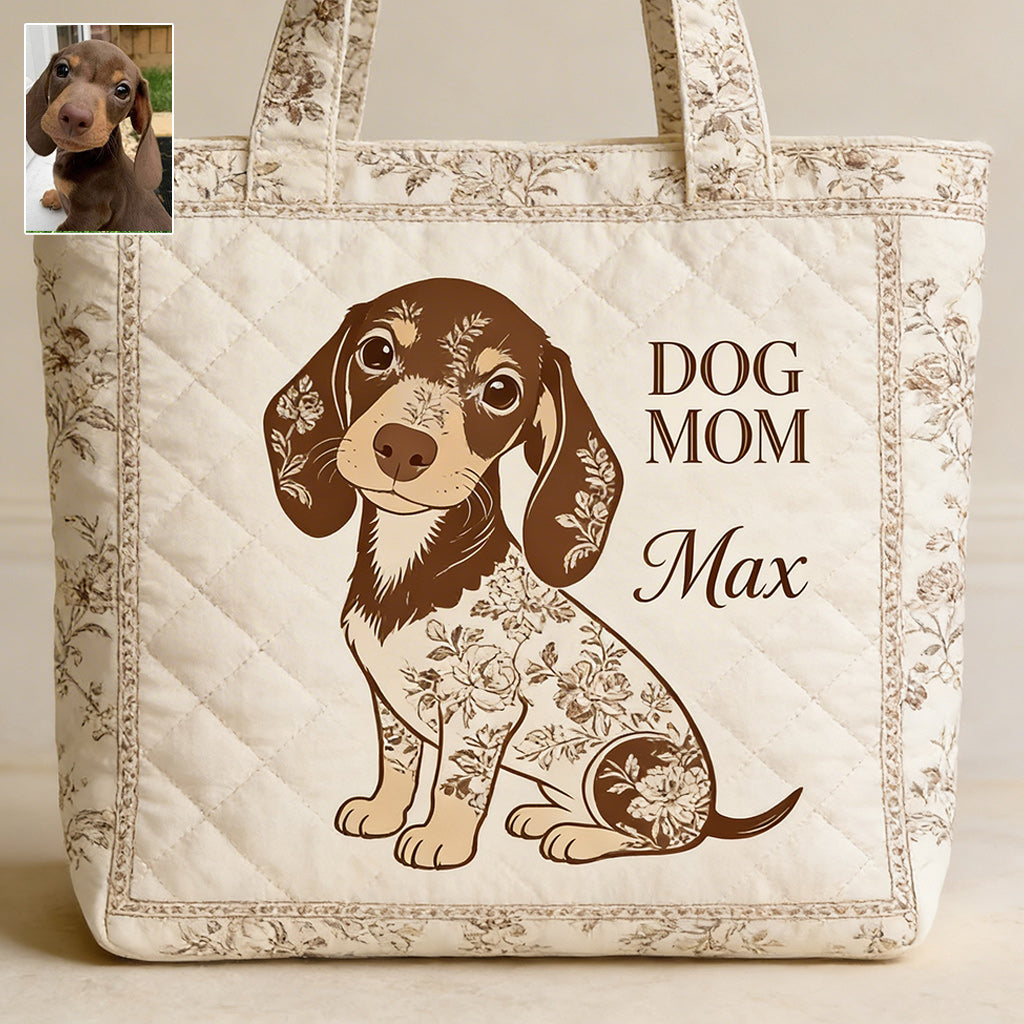 J'adore mon chien - Style Toile De Jouy - Sac fourre-tout matelassé personnalisé