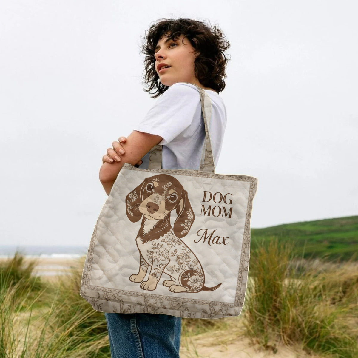 J'adore mon chien - Style Toile De Jouy - Sac fourre-tout matelassé personnalisé