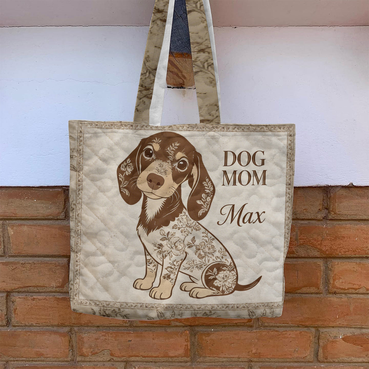 J'adore mon chien - Style Toile De Jouy - Sac fourre-tout matelassé personnalisé