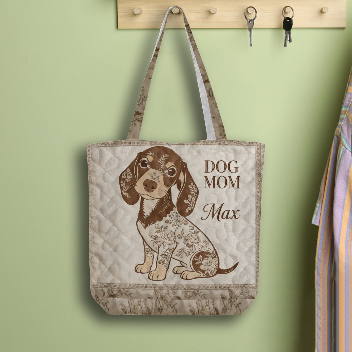 J'adore mon chien - Style Toile De Jouy - Sac fourre-tout matelassé personnalisé
