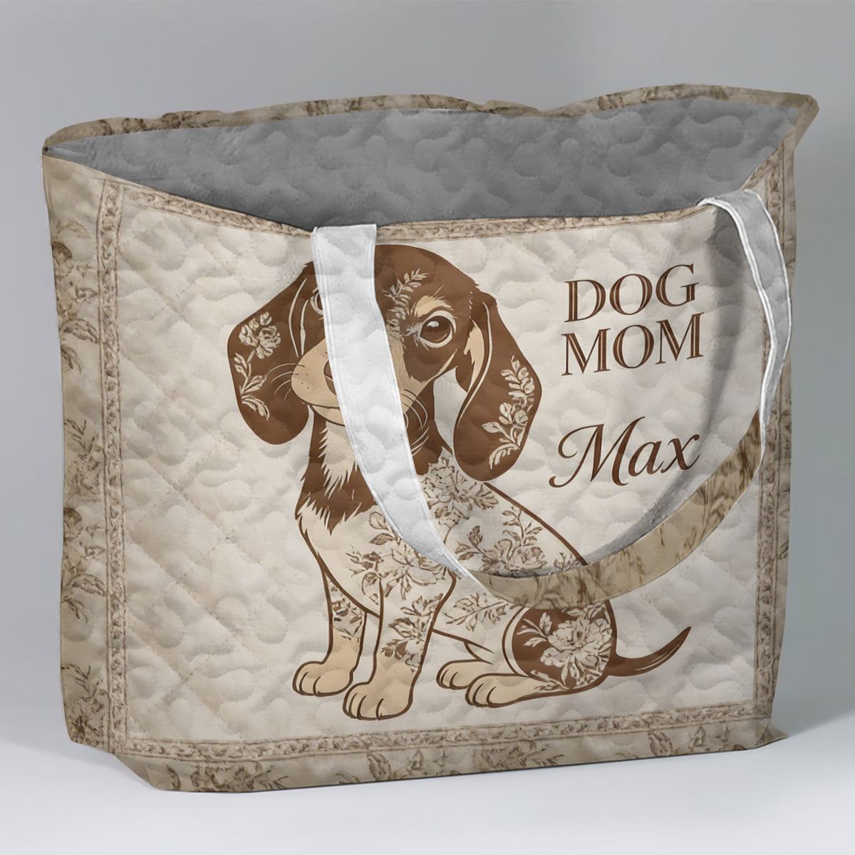 J'adore mon chien - Style Toile De Jouy - Sac fourre-tout matelassé personnalisé
