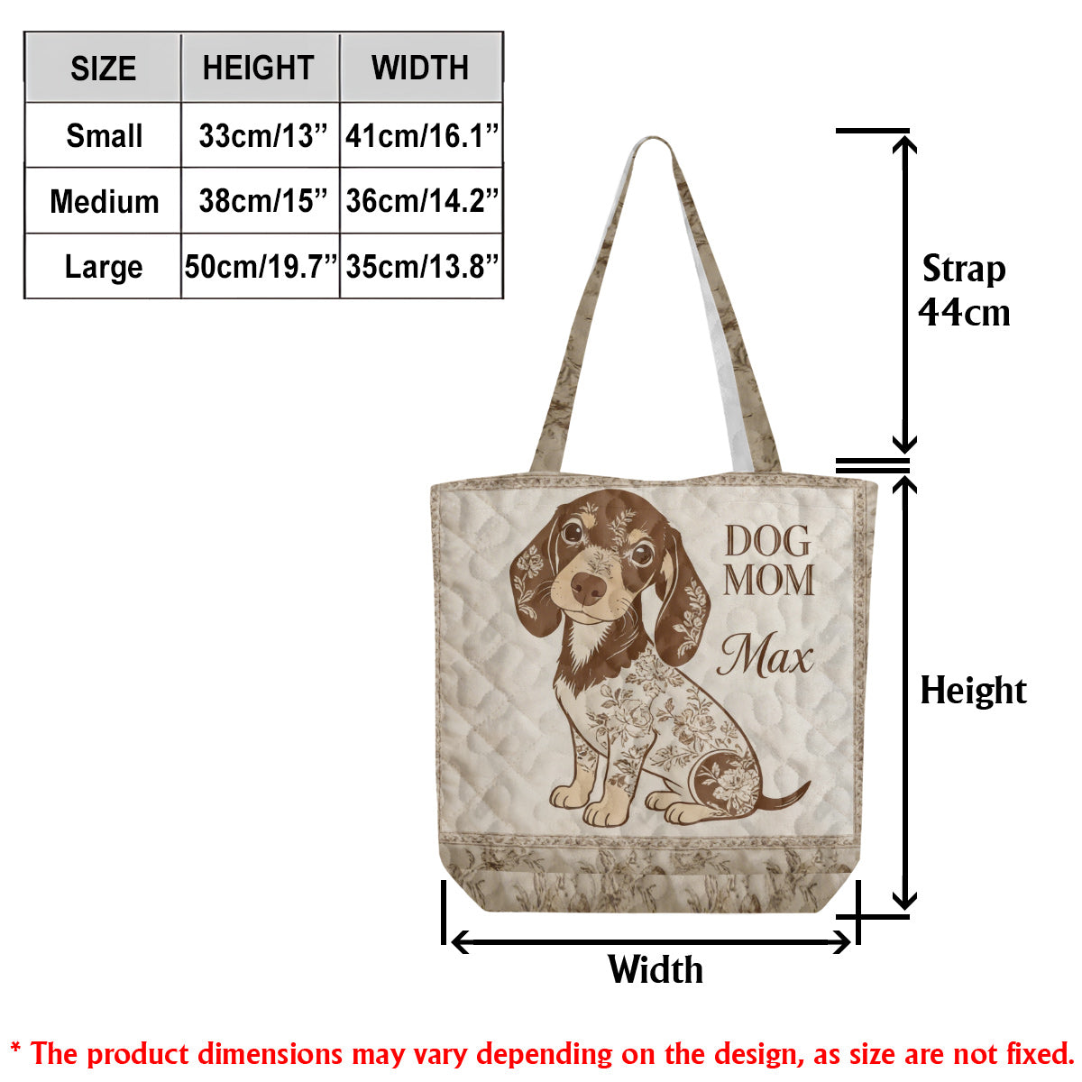 J'adore mon chien - Style Toile De Jouy - Sac fourre-tout matelassé personnalisé