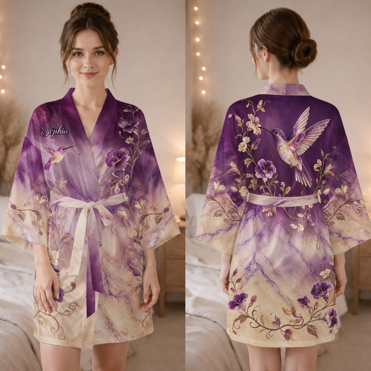 Robe Satin Personnalisée Colibri - Amour