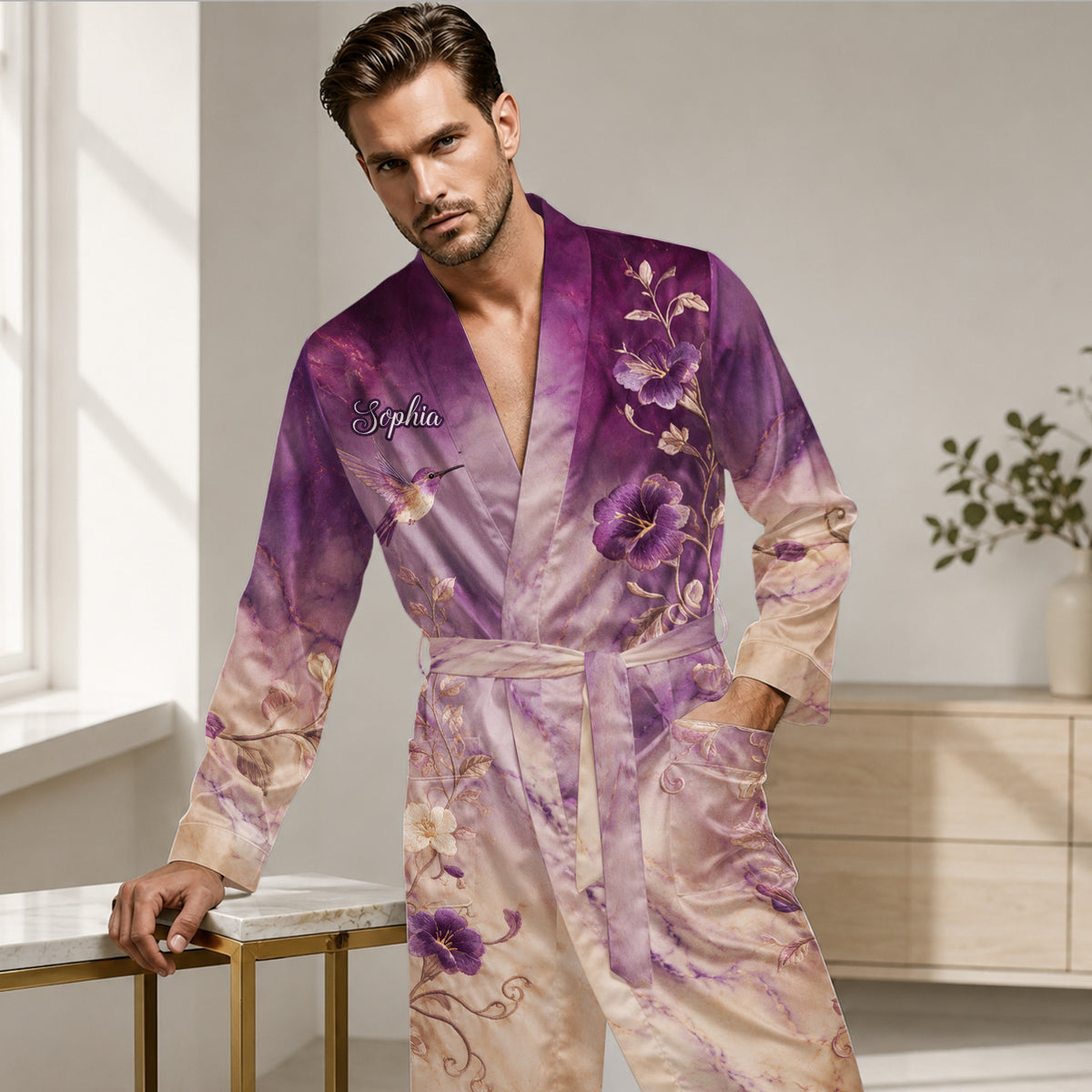Robe Satin Personnalisée Colibri - Amour
