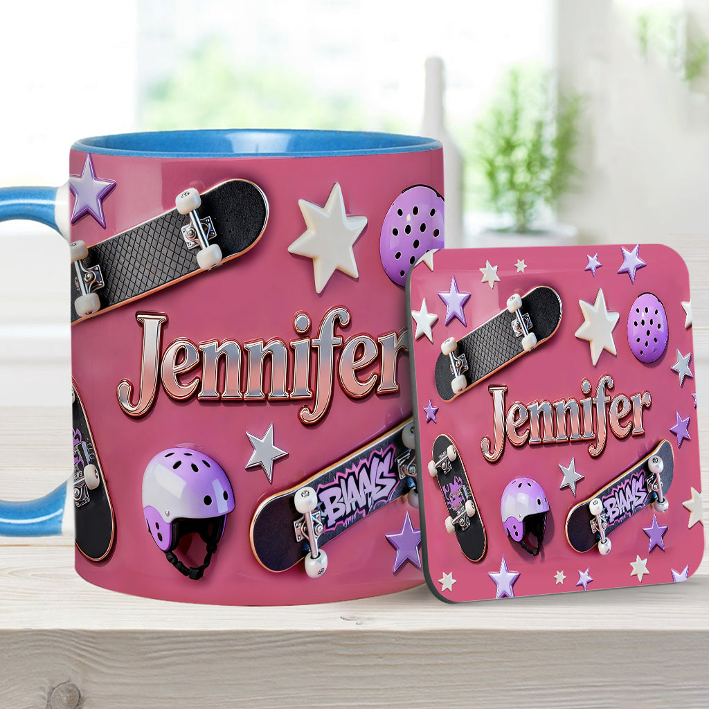 J'adore le skateboard - Mug et sous-verre personnalisés sur le thème du skateboard