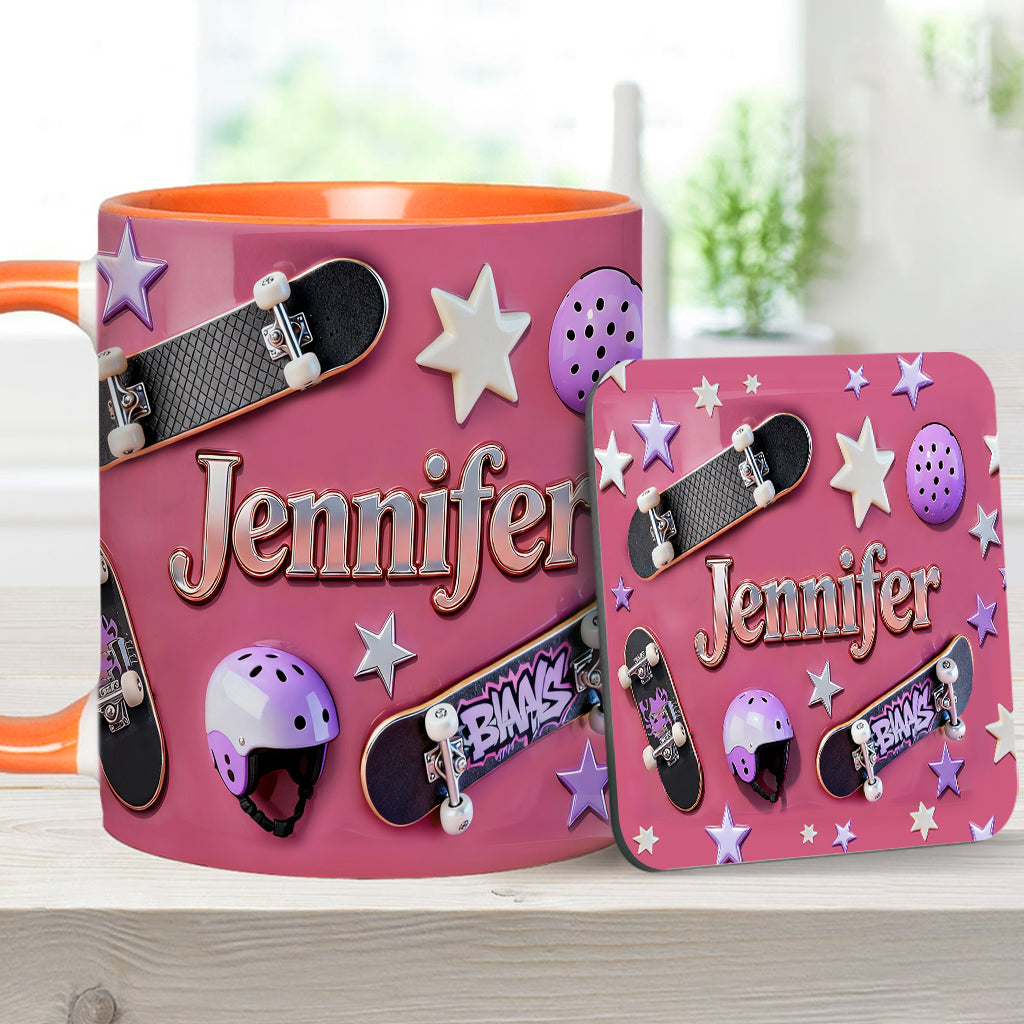 J'adore le skateboard - Mug et sous-verre personnalisés sur le thème du skateboard