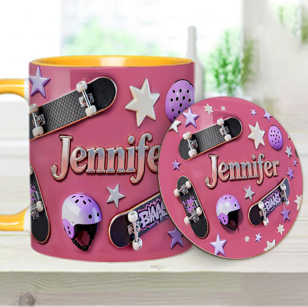 J'adore le skateboard - Mug et sous-verre personnalisés sur le thème du skateboard