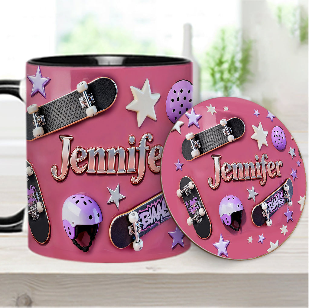 J'adore le skateboard - Mug et sous-verre personnalisés sur le thème du skateboard