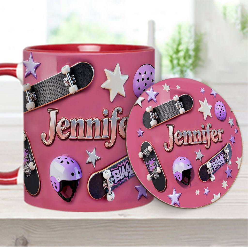 J'adore le skateboard - Mug et sous-verre personnalisés sur le thème du skateboard