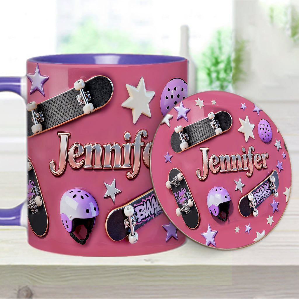 J'adore le skateboard - Mug et sous-verre personnalisés sur le thème du skateboard