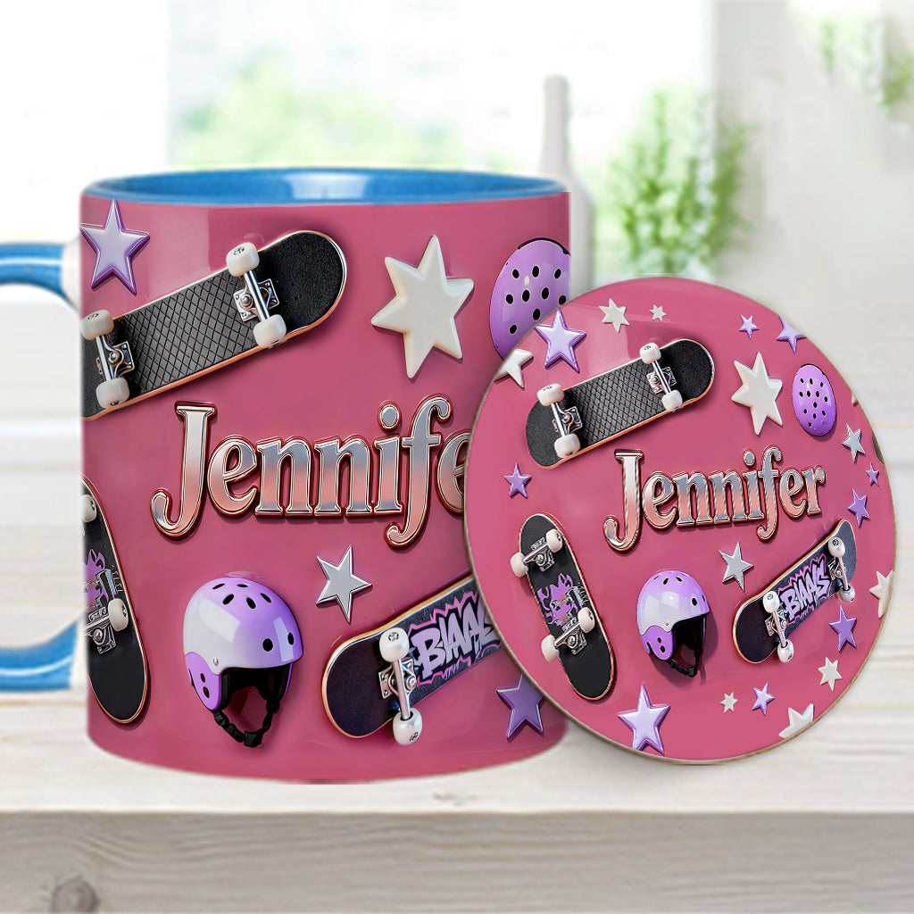 J'adore le skateboard - Mug et sous-verre personnalisés sur le thème du skateboard