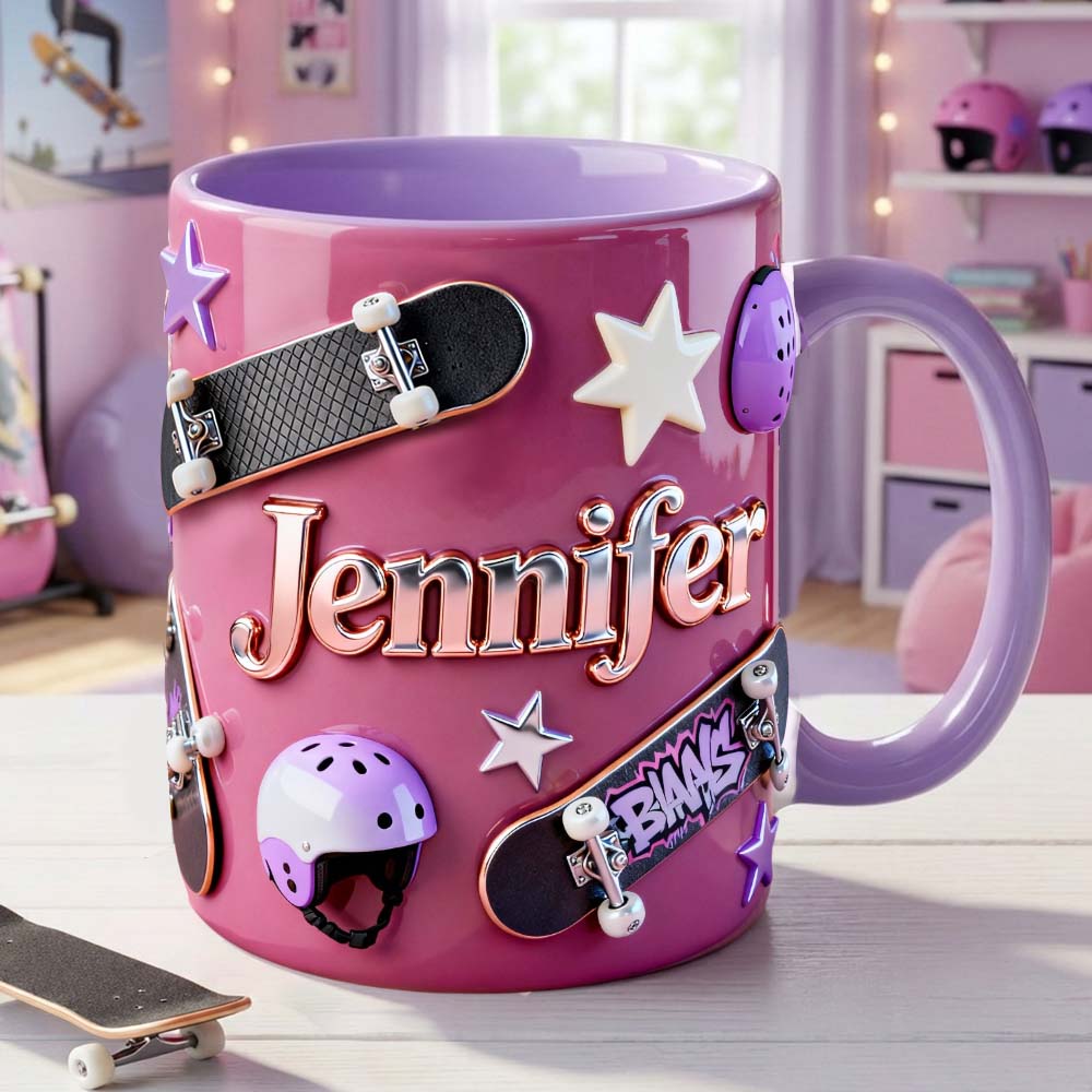 J'adore le skateboard - Mug et sous-verre personnalisés sur le thème du skateboard