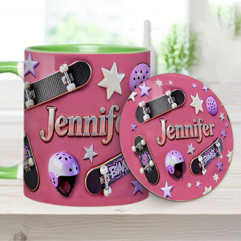 J'adore le skateboard - Mug et sous-verre personnalisés sur le thème du skateboard