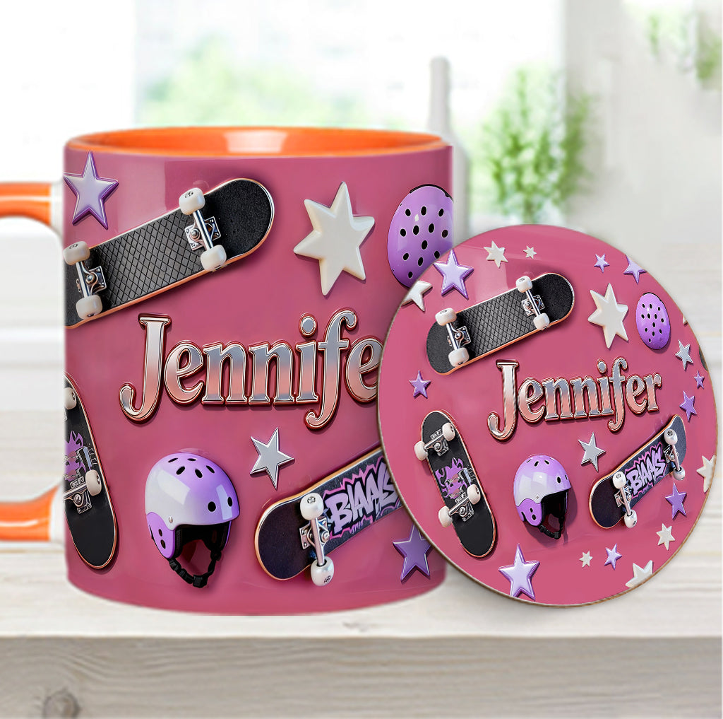 J'adore le skateboard - Mug et sous-verre personnalisés sur le thème du skateboard