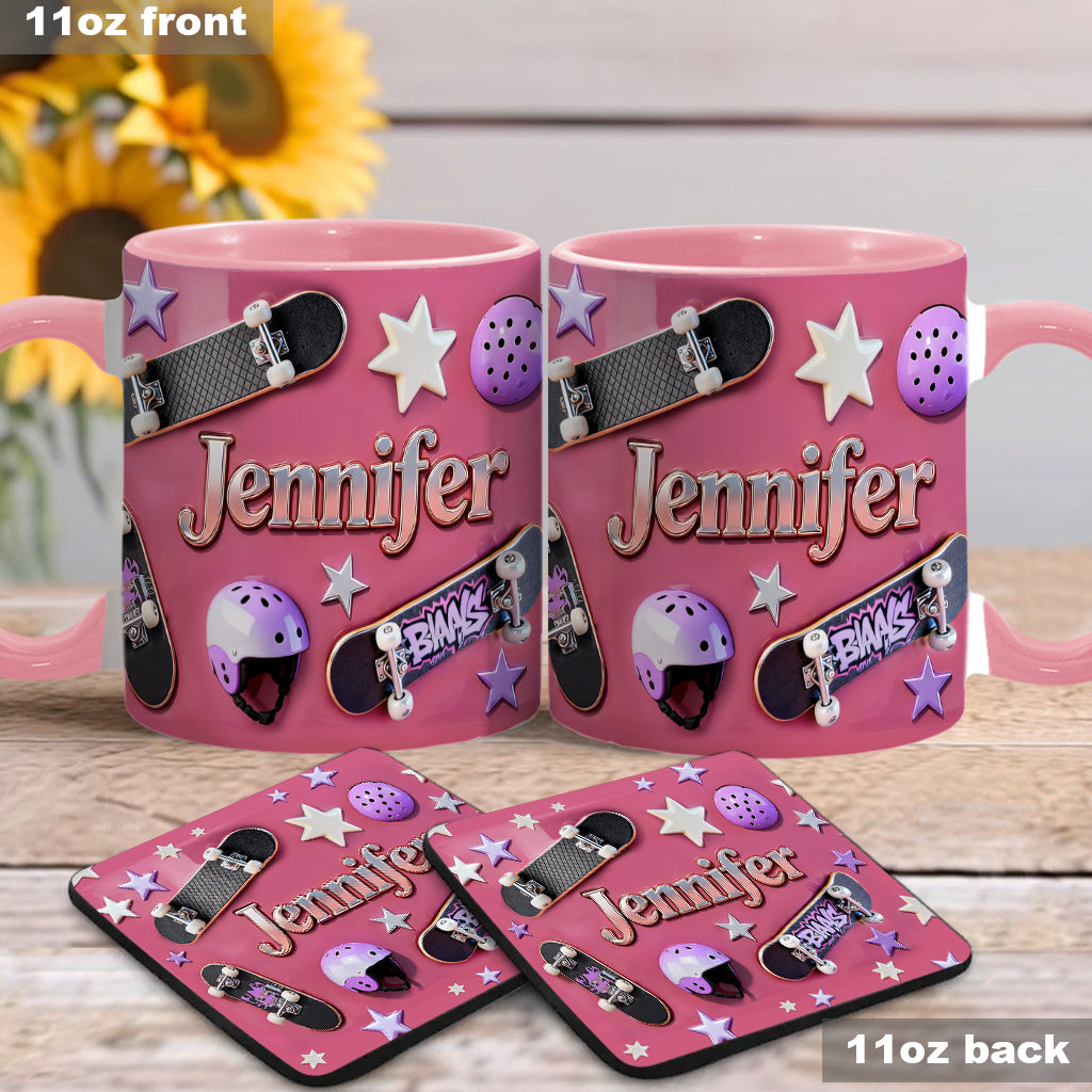 J'adore le skateboard - Mug et sous-verre personnalisés sur le thème du skateboard