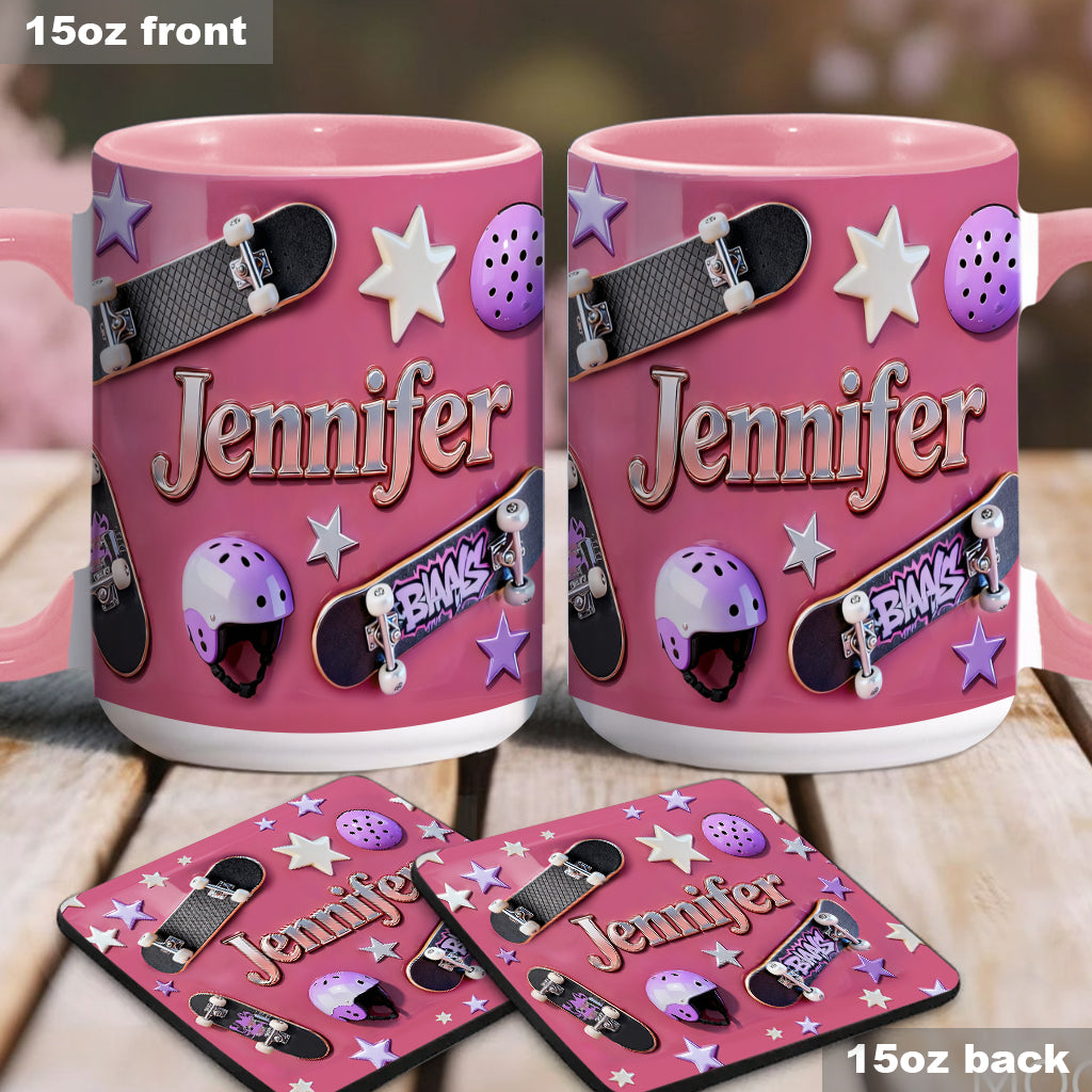 J'adore le skateboard - Mug et sous-verre personnalisés sur le thème du skateboard
