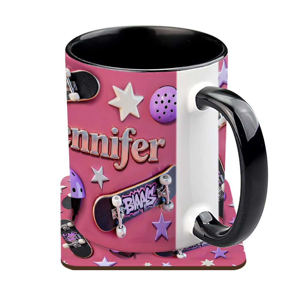 J'adore le skateboard - Mug et sous-verre personnalisés sur le thème du skateboard