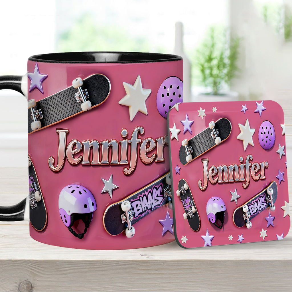 J'adore le skateboard - Mug et sous-verre personnalisés sur le thème du skateboard