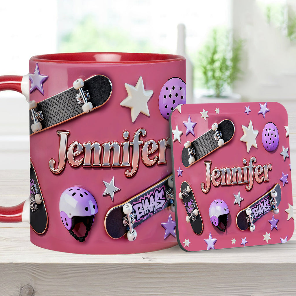 J'adore le skateboard - Mug et sous-verre personnalisés sur le thème du skateboard